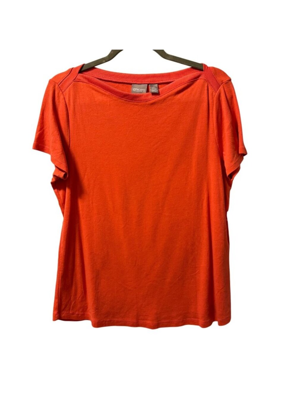 Chicos Orange Short-Sleeve Cotton Blend Top Size L Casual Lightweight Crew Neck